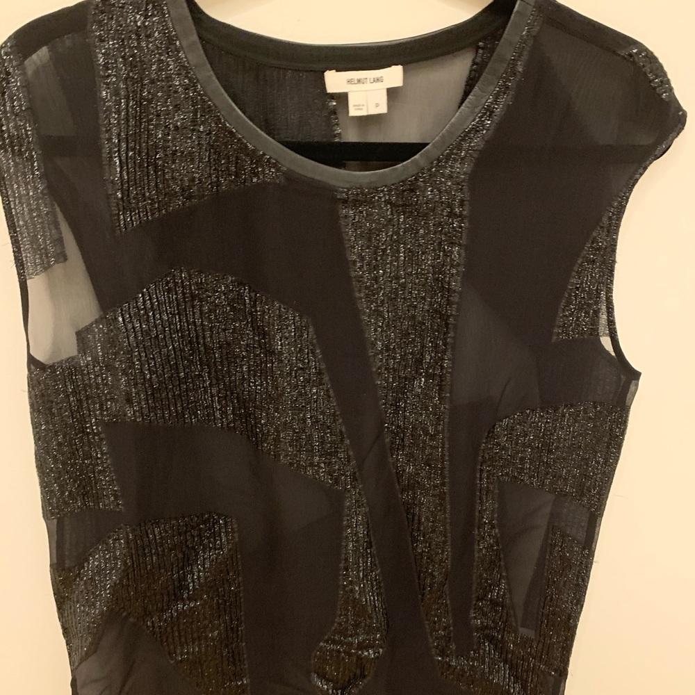 Helmet Lang Metallic-Accented Sheer Silk Top